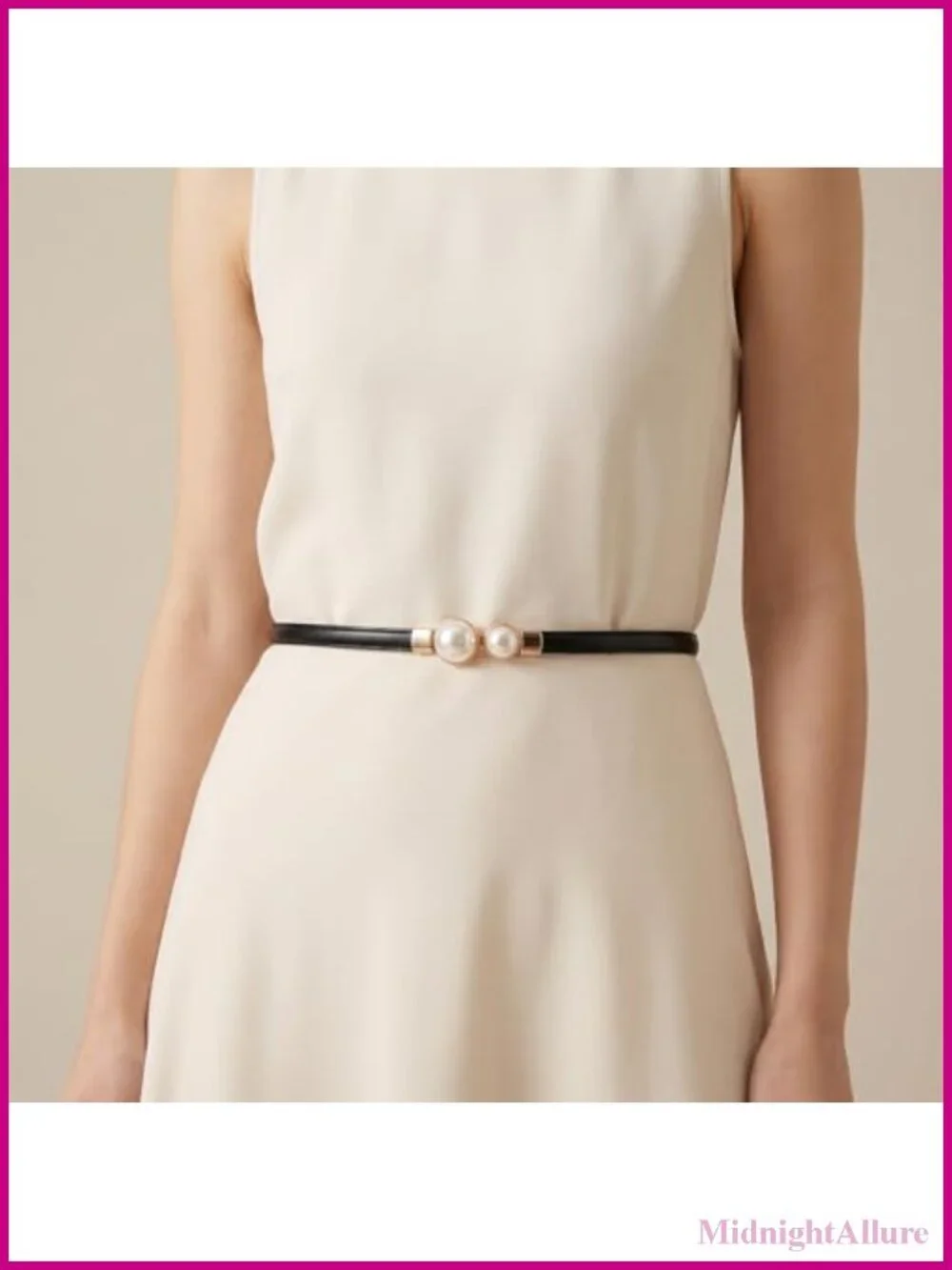 Thin PU Leather Pearl Buckle Skinny Waist Belt for Dress